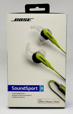 Auriculares internos con cable Bose SoundSport micrófono en línea controles de Apple verde CAJA ABIERTA Foto 1 de 4