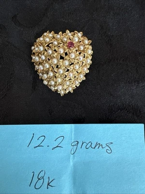 Auténtico bolígrafo Tiffany And Co. años 50 perla, rubí, corazón abovedado Foto 1 de 4