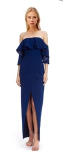Badgley Mischka Off-the-Shoulder Popover Crepe Gown, Slit Wrap Skirt,sz 12,new - Picture 1 of 7