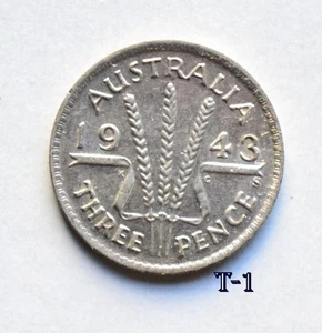 1943 S Australia 3 Pence Silver EF45 (T-1) FREE SHIPPING - Bild 1 von 2