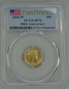 2016-W Mercury Dime Gold PCGS SP 70 1/10 Oz US Mint 10C First Strike - Picture 1 of 4