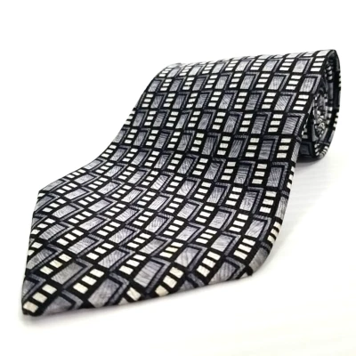 Galleria & Co. Corbata de Lujo Gris Blanco Patrón Geométrico Seda EE. UU. 58" X4" Foto 1 de 4