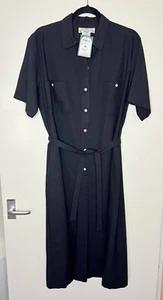 Vintage ORVIS Made in USA Linenweave Black Midi Button Down Dress Pockets 16 - Picture 1 of 6