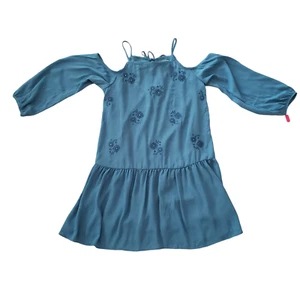 XHILARATION dress NEW Cold Shoulder Drop Waist Embroidered Teal blue Small - Picture 1 of 7