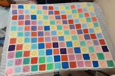 Granny Squares Crochet Blanket Hand Crafted Blocks 65"x46" Sz Twin Or Double Bed