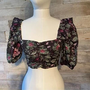 BNWT Zara women’s floral  puffed sleeve cropped top in size x-small - Picture 1 of 12