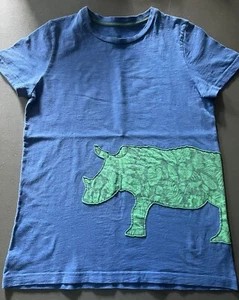 Mini Boden Boy Blue Short Sleeve Green Rhino Appliqué T-shirt Size 11-12yrs - Picture 1 of 3