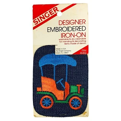 Singer Designer Embroidered Iron-On Vintage Model A Car 4" Rectangle Patch 35302 - Image 1 of 4