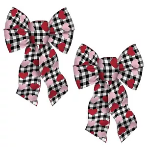 2 PCS Valentine's Day Wreath Bows Valentines White Black Plaids Hearts Burlap... - Picture 1 of 5
