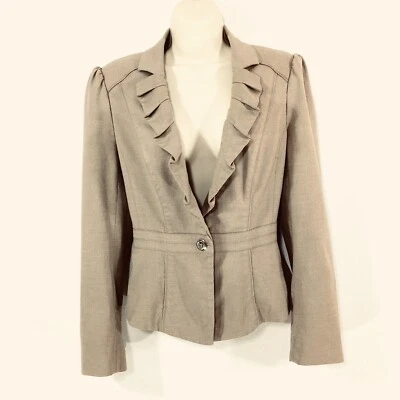 White House Black Market Sz 6 Blazer Jacket Long Sleeve Ruffle Lapel Feminine - Image 1 of 4