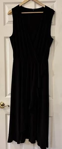 Tahari black dress sz 1x sleeveless vneck faux wrap ruffle machine wash USA made - Picture 1 of 16