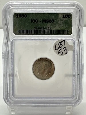 1960 Silver 10C ICG MS67 Roosevelt Dime Early Releases CB7-53 - Image 1 of 4