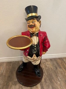 Vintage Fancy Butler Statue With Top Hat & Tray 38" Tall Kitchen Home Decor - Picture 1 of 9