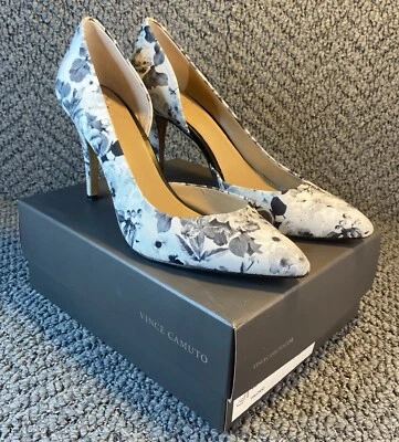 Vince Camuto Blanco Gris Negro Flores Tela Punta Tacones Talla 10M/40 Foto 1 de 4