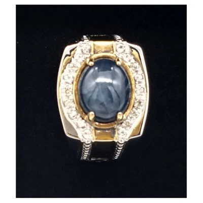 Sterling Silver, Star Sapphire & White Zircon Mens Ring - Michael Valitutti - Image 1 of 4