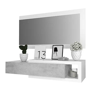 Mobile ingresso sospeso con specchio e cassetto design bianco e grigio cemento - Foto 1 di 7