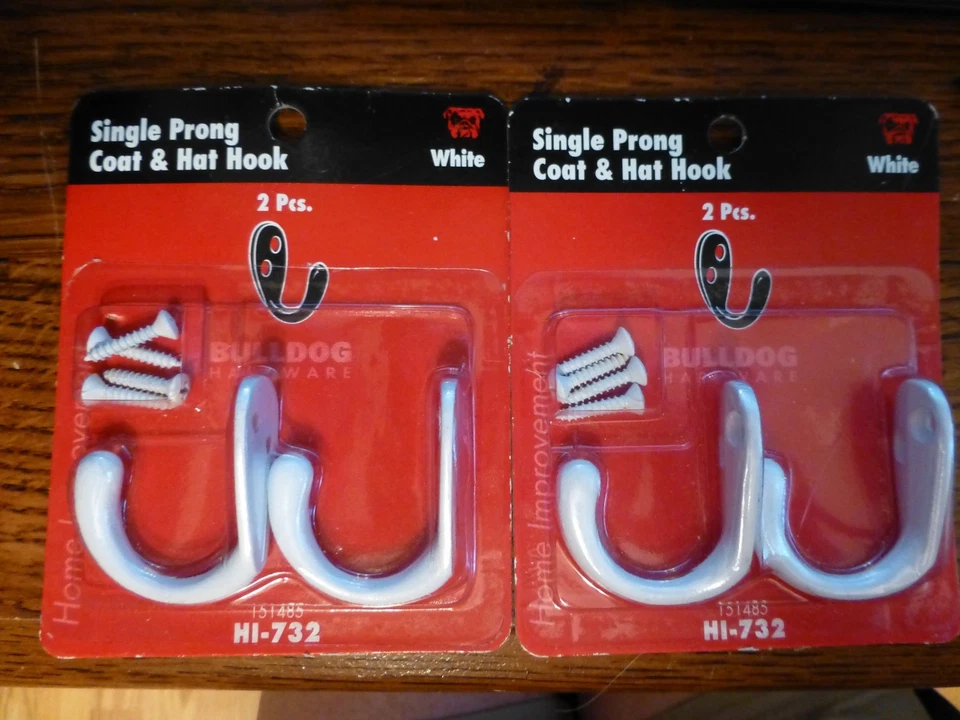 Ganchos para abrigo y sombrero Bulldog "blanco" de una sola punta (lote de 2) Foto 1 de 1
