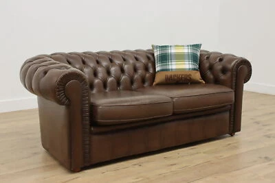 Chesterfield Tufted Cocoa Leather Vintage Loveseat, Gedelux #53958 - Image 1 of 4