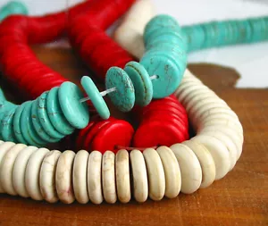 PICK COLOR / SIZE 15" 14mm 16m heishi disc wheel beads gemstone Magnesite - Picture 1 of 4