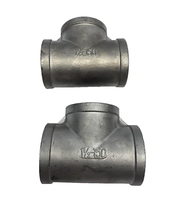 Lot Of 2, 1-1/2" 150 Female NPT Pipe Tee Cast 304 Stainless Steel Fitting - Image 1 of 4