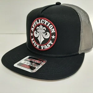 OTTO Affliction Patch Flat Bill Mesh Trucker Snapback Baseball Cap Hat Black - Picture 1 of 4
