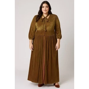 Unique Vintage Velvet Burnout Dress Women 3X 20 Rust Green Retro Maximalist - Picture 1 of 11