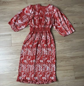 Vintage 1980s Diane Freis Silk Red and White Floral Polka Dot Maxi Dress Size L - Picture 1 of 10