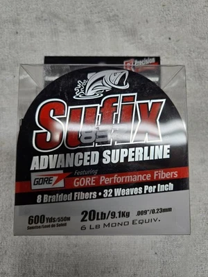 Sufix 832 Advanced Superling 8 Strand Braid 20lb. 600 yds, Sunrise , NEW!