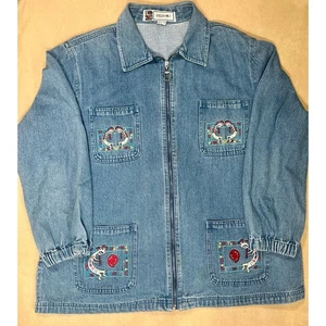 Vintage Kokopelli Jean Jacket 1990s Western Boho Blue Womens Small Passions - Picture 1 of 8