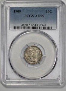 1909 Barber 10c Silver Dime PCGS AU 55 - Picture 1 of 4