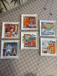 6 KISTE & FASS quadratische Tapas Teller Paris London Tokyo Venedig New York 5,75" - Bild 1 von 12