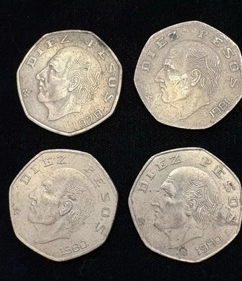 4~PESO DIEZ MEXICANO HIDALGO VINTAGE~ MONEDAS DE 7 CARAS~ 1-1978, 2-1980,1-1981 Foto 1 de 4