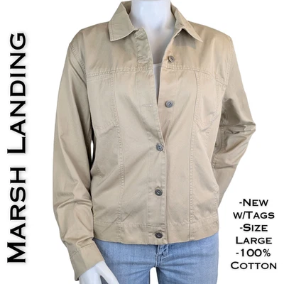 NUEVA Chaqueta Utilitaria Marsh Landing Grande Caqui Beige Algodón Bolsillos Ajustables Foto 1 de 4