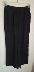 FLAX Womens Black 100% Linen Elastic Waist Cropped Pants Size XSmall Petite  - Picture 1 of 3