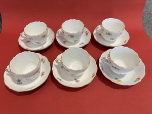 Meissen Porzellan 6 Mokkatassen + Untertassen in Streublümchen, Goldrand 2. Wahl - Bild 1 von 5