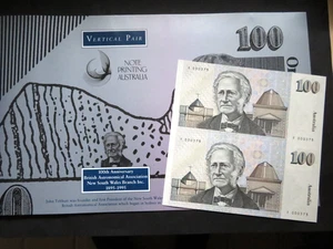 (1995) $100 Uncut Vertical Pair - Fraser/Cole. Black Serials.. In NPA Folder - Picture 1 of 6