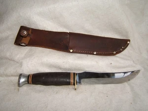 kabar 1237 usa fixed blade hunting fishing knife w/sheath ka-bar vtg - Picture 1 of 19