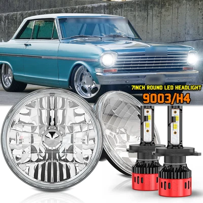 Pair 7"Round LED Headlights Hi/Lo beam Sealed For Chevrolet Chevy Nova 1963-1978 - Image 1 of 4