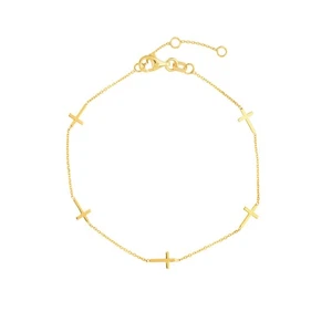 0.8mm Adjustable Mini Cross Stations Bracelet Real 14K Yellow Gold - Picture 1 of 5