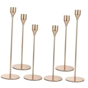 Candle Holders Set of 6, Metal Taper Candle Holders, Gold 6 PC French Gold - Picture 1 of 8