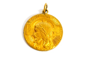 Vintage Jesus Christus Medaille Evangelische & Reformierte Kirche goldfarben Anhänger - Bild 1 von 4