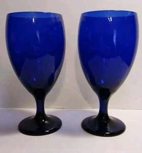 2 - Libbey Cobalt Blue Wine Glasses/Goblets Vintage - Picture 1 of 6