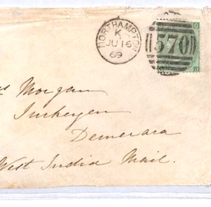 GB QV SG.117 Cubierta GUIANA BRITÁNICA *Turco* DEMERARA 1869 CDS Northampton YC14 - Imagen 1 de 12