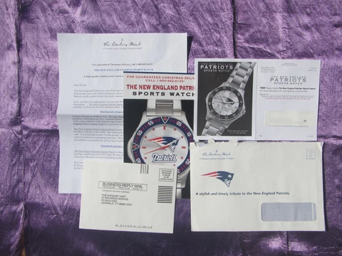 Danbury Mint new England Patriots Sports Watch Brochure Letter and Envelope Cover