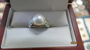 LADIES ALWAND VAHAN 925 14K PEARL DESIGNER RING AV SIZE 5 - Picture 1 of 5