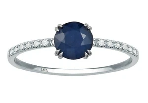 10k White Gold Genuine Round Sapphire and Diamond Ring - Picture 1 of 4