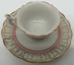 Nico Japan Miniature 1" Teacup & 3" Saucer Set~USED~Small~Vintage~Pink Gold Trim - Picture 1 of 14