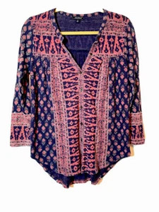 Lucky Brand Women's Blouse Top Size S Boho Navy Floral Print - Bild 1 von 8
