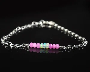 Handcrafted Pink Crystal and Ethiopian Opal Beaded Chain Bracelet, Sterling - Picture 1 of 2