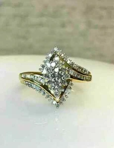 1.5Ct Lab Created Diamond Women's Cluster Engagement Ring 14K Yellow Gold Plated - Picture 1 of 5